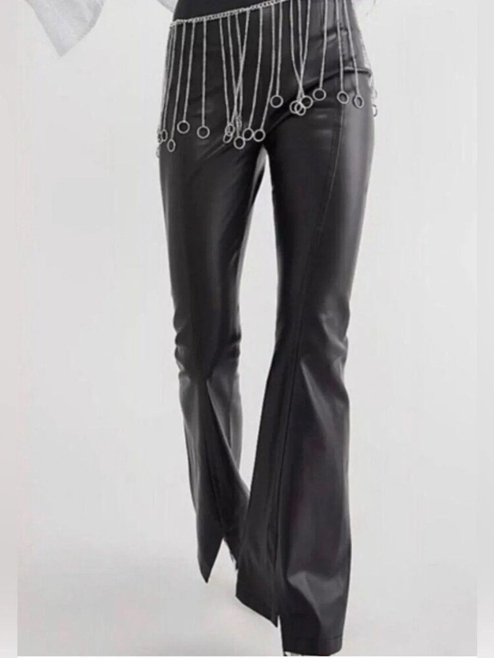 Free People Real Deal Slit Pants Size 28 Black Faux Leather Flare Boho NEW